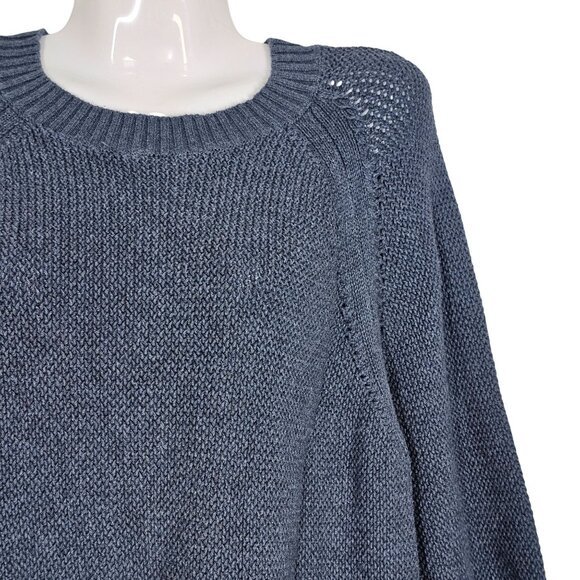 Wrap London Crewneck Pullover Sweater Women's Open Knit Boxy Blue Cotton 6/Small - Picture 9 of 9